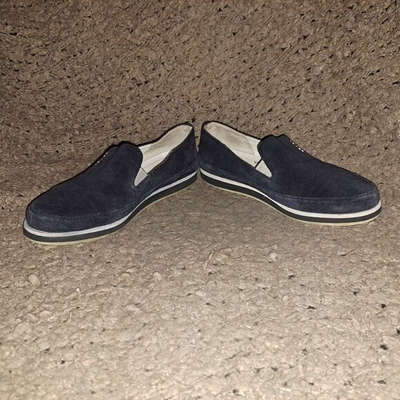 PRADA-3S 5749-Navy Suede Loafers-Silver Logo-Sz 36.5-Very Good Pre-Owned - Picture 4 of 8